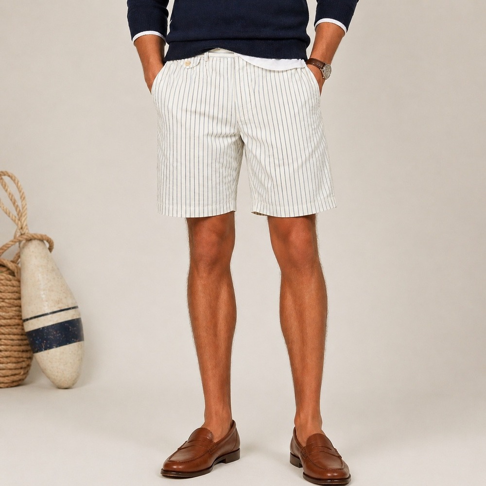 Polo Ralph Lauren Bradburry Fit Shorts Men 36 White Blue Striped Buckle Back 9in